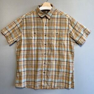 Kuhl Plaid Short Sleeve Button Up Shirt Men's Large Linen Cotton Blend Casual